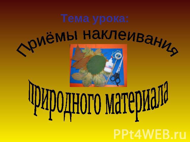 Тема урока: Приёмы наклеиванияприродного материала