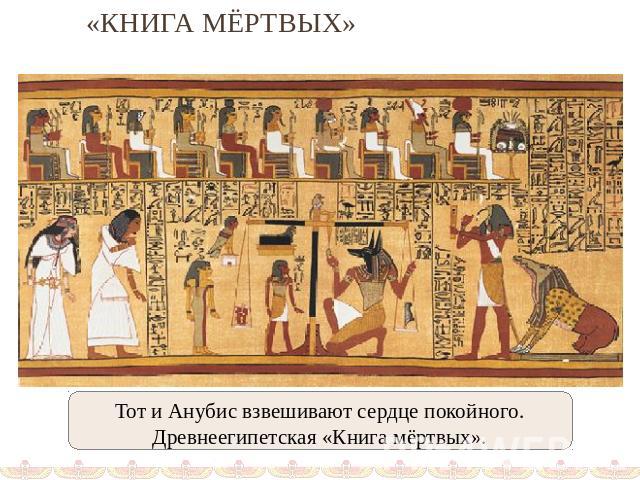 Тот и Анубис взвешивают сердце покойного.Древнеегипетская «Книга мёртвых».