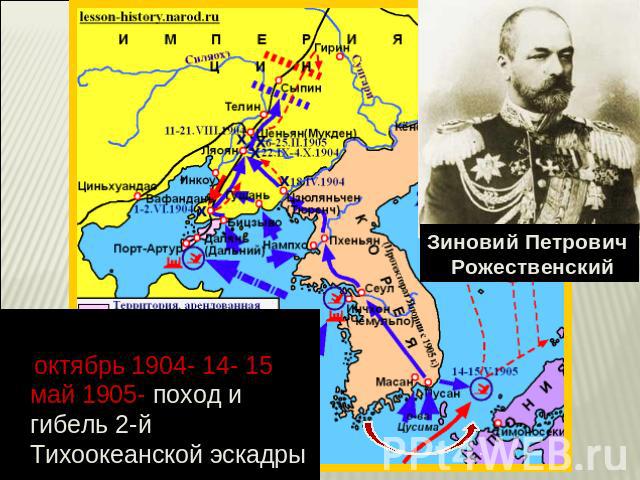 октябрь 1904- 14- 15 май 1905- поход и гибель 2-й Тихоокеанской эскадрыЗиновий Петрович Рожественский