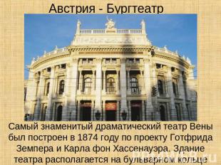 Австрия - Бургтеатр Самый знаменитый драматический театр Вены был построен в 187