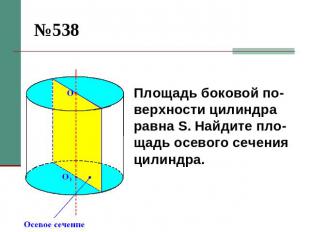 №538 Площадь боковой по-верхности цилиндра равна S. Найдите пло-щадь осевого сеч
