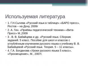 1. Г.Н.Сычева «Русский язык в таблице» «БАРО пресс», Ростов – на Дону, 2009г 1.