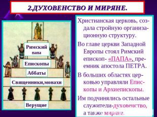 2.ДУХОВЕНСТВО И МИРЯНЕ. Христианская церковь, соз-дала стройную организа-ционную