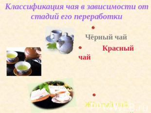 Классификация чая в зависимости от стадий его переработки Чёрный чай Красный чай