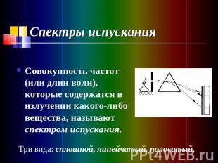 Спектры испускания Совокупность частот (или длин волн), которые содержатся в изл