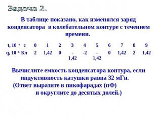 Задача 2. В таблице показано, как изменялся заряд конденсатора в колебательном к