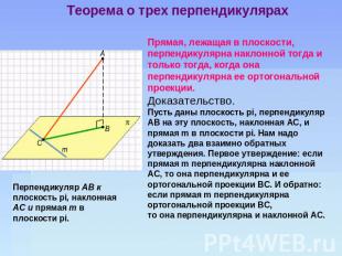 Теорема о трех перпендикулярах Прямая, лежащая в плоскости, перпендикулярна накл