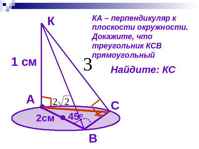 КА – перпендикуляр к плоскости окружности. Докажите, что треугольник КСВ прямоугольный
