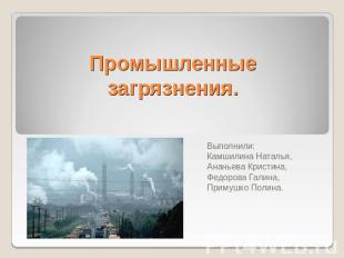 Промышленные загрязнения. Выполнили:Камшилина Наталья,Ананьева Кристина,Федорова