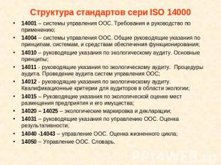 Структура стандартов сери ISO 14000 14001 – системы управления ООС. Требования и