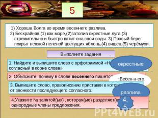 1) Хороша Волга во время весеннего разлива. 2) Бескрайняя,(1) как море,(2)затопи