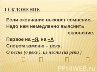 1 склонение Если окончание вызовет сомнение, Надо нам немедленно выяснить склоне