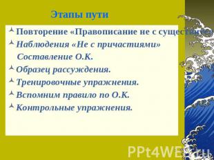 Этапы пути Повторение «Правописание не с существительными, прилагательными, наре