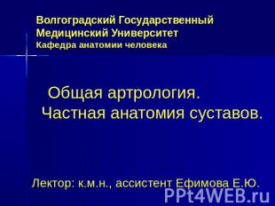 Волгоградский Государственный Медицинский УниверситетКафедра анатомии человека О