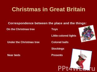 Christmas in Great Britain Correspondence between the place and the things:On th