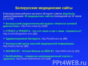 Белорусские медицинские сайты В Белорусском рейтинге-каталоге Интернет-сайтов Ak