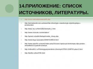 14.Приложение: список источников, литературы. http://zveri.net/cat/povedenie05.p