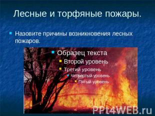 Лесные и торфяные пожары. Назовите причины возникновения лесных пожаров.