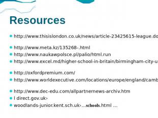 Resources http://www.thisislondon.co.uk/news/article-23425615-league.do http://w