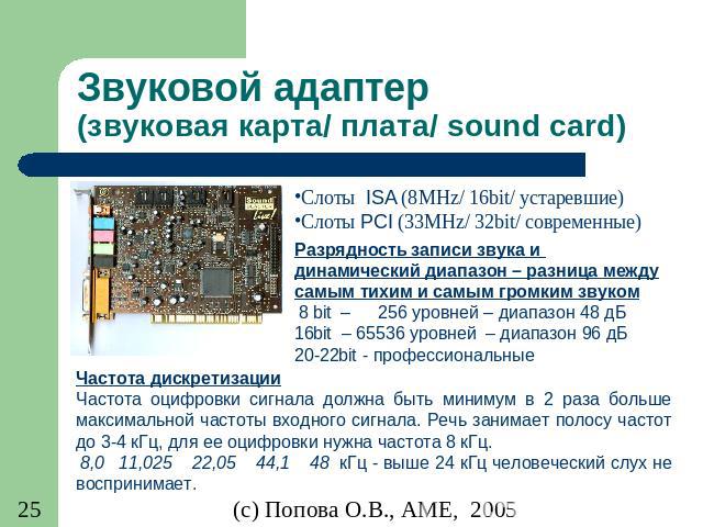 Звуковой адаптер (звуковая карта/ плата/ sound card)