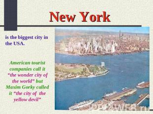 New York is the biggest city in the USA. American tourist companies call it “the