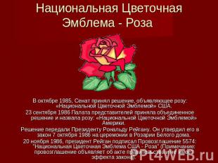 Национальная Цветочная Эмблема - Роза В октябре 1985, Сенат принял решение, объя