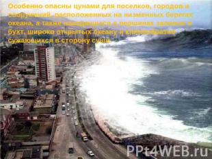 Особенно опасны цунами для поселков, городов и сооружений, расположенных на низм
