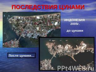 ПОСЛЕДСТВИЯ ЦУНАМИ ИНДОНЕЗИЯ 2005г.до цунами После цунами…