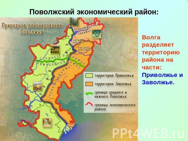 Поволжский экономический район: Волга разделяет территорию района на части: Приволжье и Заволжье.