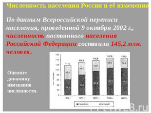 Численность населения России и её изменения По данным Всероссийской переписи нас