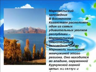 Маркакольский заповедникВ Восточном Казахстане расположен один из самых удивител