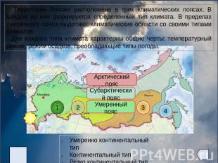 Территория России расположена в трех климатических поясах. В каждом из них форми