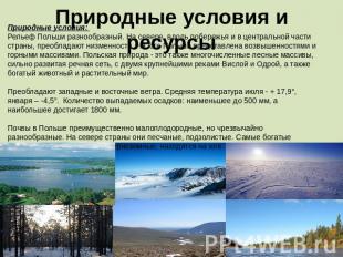 Природные условия и ресурсы Природные условия: Рельеф Польши разнообразный. На с