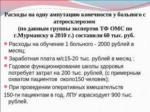 Расходы на одну ампутацию конечности у больного с атеросклерозом (по данным груп