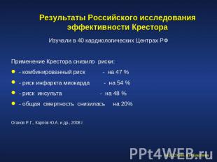 Результаты Российского исследованияэффективности Крестора Изучали в 40 кардиолог