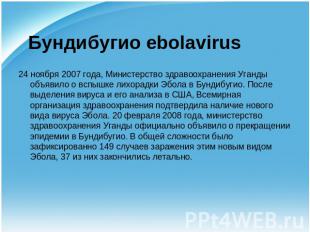 Бундибугио ebolavirus 24 ноября 2007 года, Министерство здравоохранения Уганды о