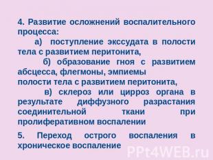 4. Развитие осложнений воспалительного процесса: а) поступление экссудата в поло