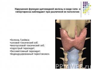 Нарушения функции щитовидной железы в виде гипо- и гипертиреоза наблюдают при ра