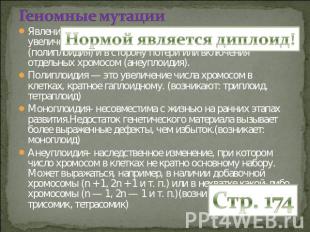 Геномные мутации Явление происходит в двух направлениях: в сторону увеличения чи