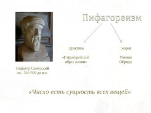 Пифагореизм Пифагор Самосскийок. 580-500 до н.э. Практика«Пифагорейский образ жи