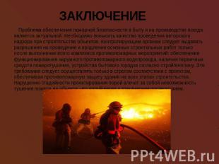 ЗАКЛЮЧЕНИЕ Проблема обеспечения пожарной безопасности в быту и на производстве в