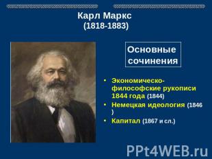 Карл Маркс (1818-1883) Основные сочинения Экономическо-философские рукописи 1844