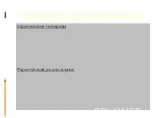 Основатели философии Нового времени. Европейский эмпиризм:Ф. Бэкон;Т. Гоббс;Дж.