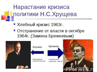 Нарастание кризиса политики Н.С.Хрущева Хлебный кризис 1963г.Отстранение от влас