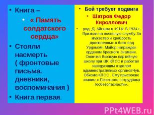 Книга – « Память солдатского сердца»Стояли насмерть ( фронтовые письма. дневники