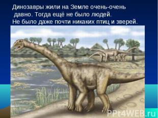 Динозавры жили на Земле очень-очень давно. Тогда ещё не было людей. Не было даже