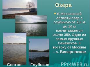Озера В Московской области озер с глубиною от 2,5 м до 10 м насчитывается около