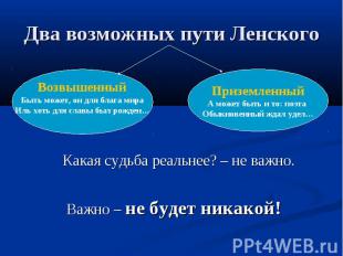 Два возможных пути Ленского Какая судьба реальнее? – не важно. Важно – не будет