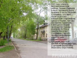 В 2002 году улица в Мотовилихинском районе Перми (бывшая улица Гаражная) была на