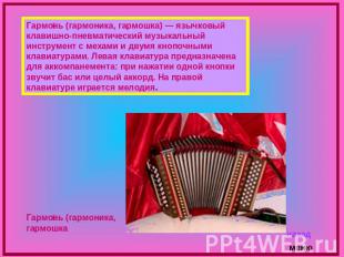 Гармонь (гармоника, гармошка) — язычковый клавишно-пневматический музыкальный ин